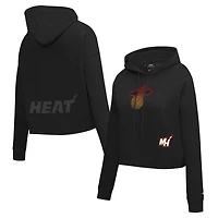 Women's Pro Standard Black Miami Heat Jewels Cropped Pullover Hoodie