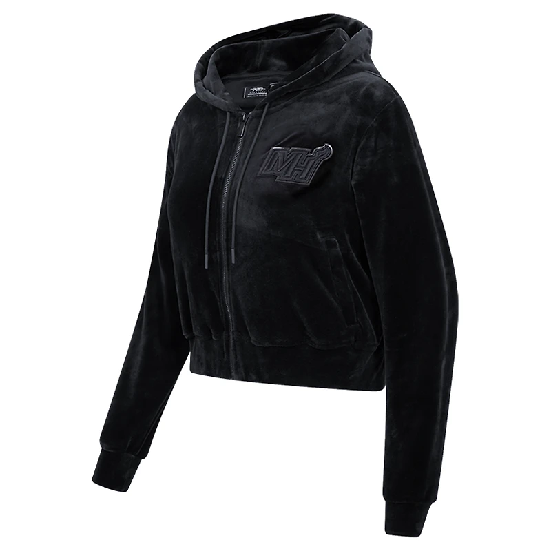 Women's Pro Standard Miami Heat Triple Black Velour Full-Zip Hoodie