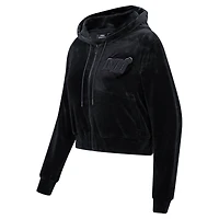 Women's Pro Standard Miami Heat Triple Black Velour Full-Zip Hoodie