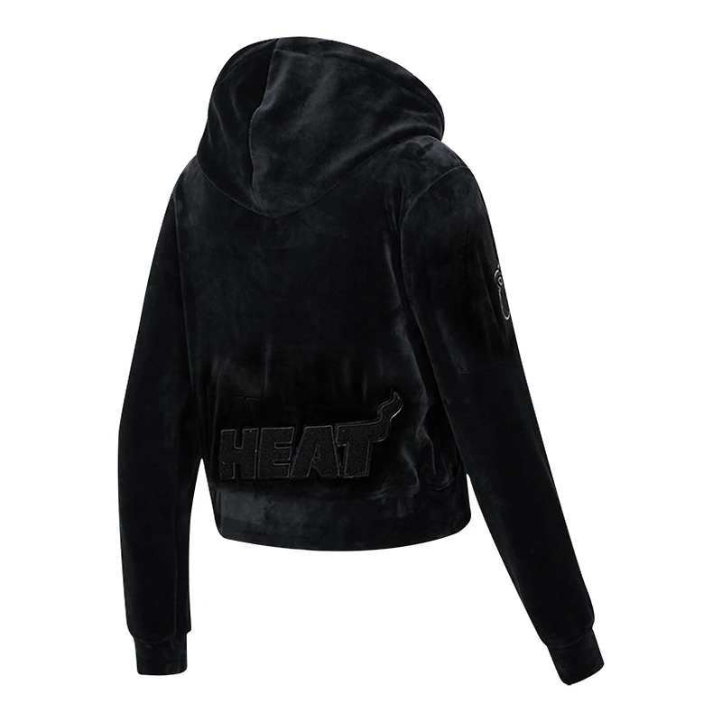 Women's Pro Standard Miami Heat Triple Black Velour Full-Zip Hoodie