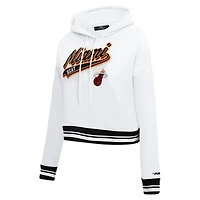 Women's Pro Standard White Miami Heat Script Tail Cropped Pullover Hoodie