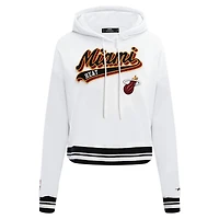 Sweat à capuche court Pro Standard blanc Miami Heat Script Tail pour femmes