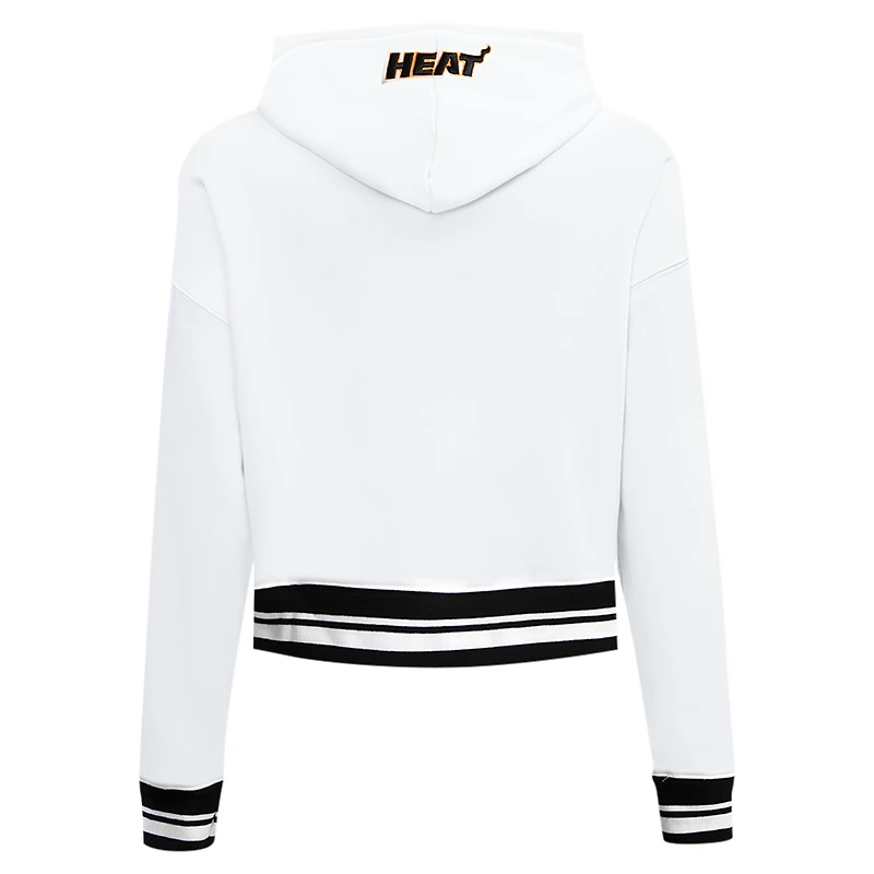 Sweat à capuche court Pro Standard blanc Miami Heat Script Tail pour femmes