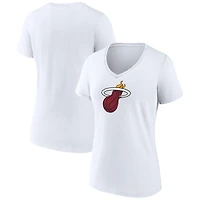 Women's  White Miami Heat Primary Logo V-Neck T-Shirt