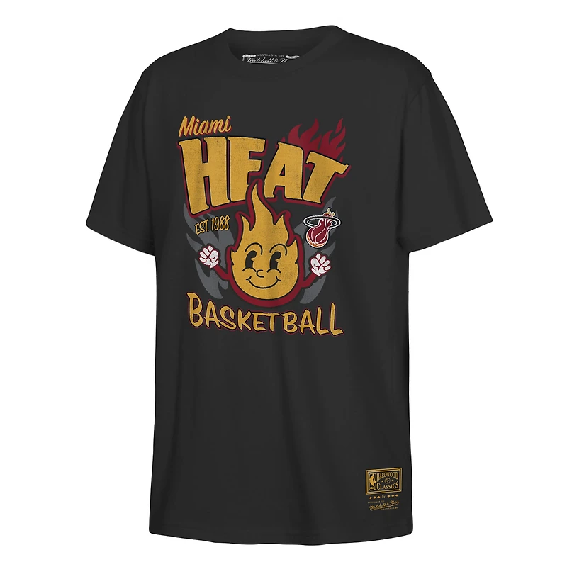 T-shirt Mitchell & Ness noir pour enfant, motif mascotte rétro Miami Heat