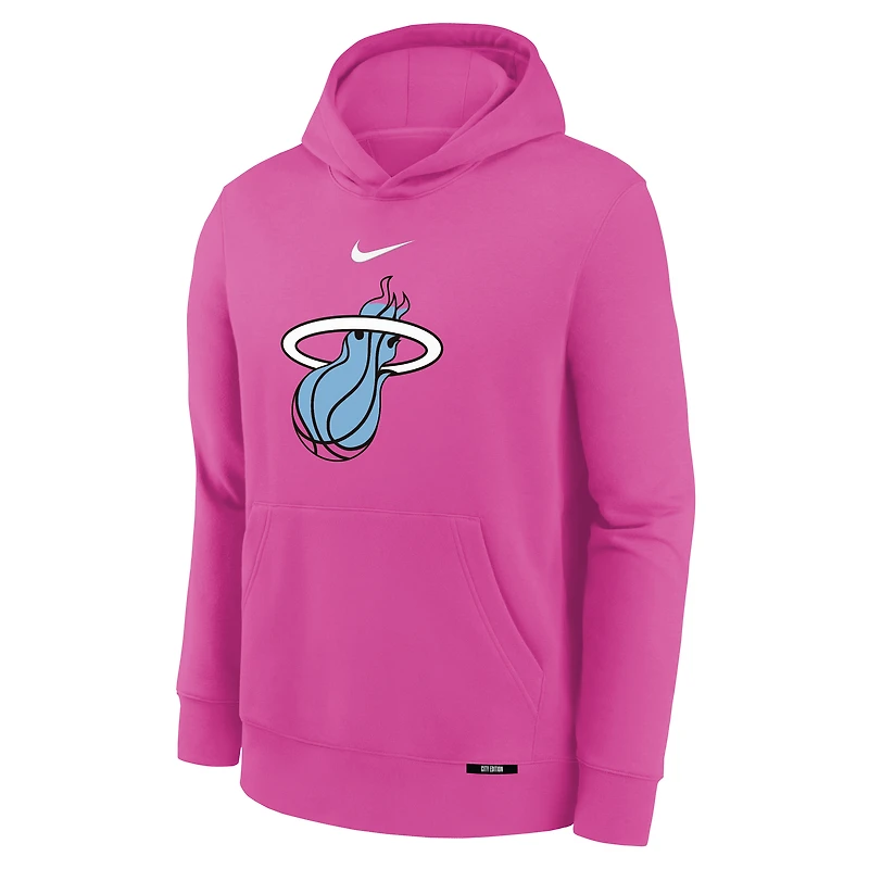 Sweat à capuche Nike City Edition Club Fleece rose Miami Heat 2025/26 pour enfant