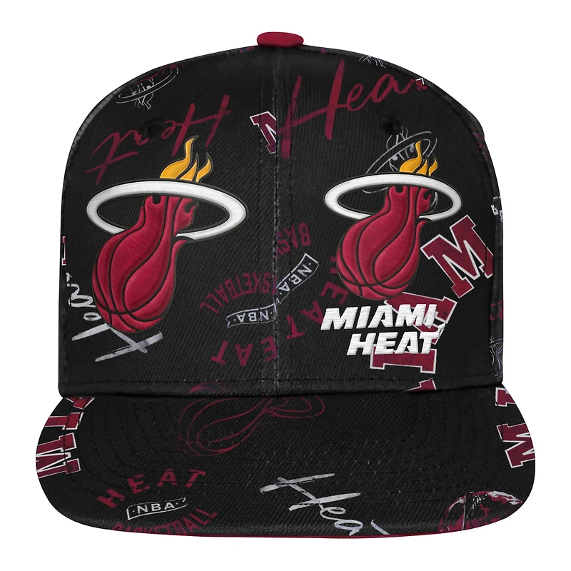 Casquette snapback noire à imprimé intégral Miami Heat Street Hooper pour jeunes Outerstuff