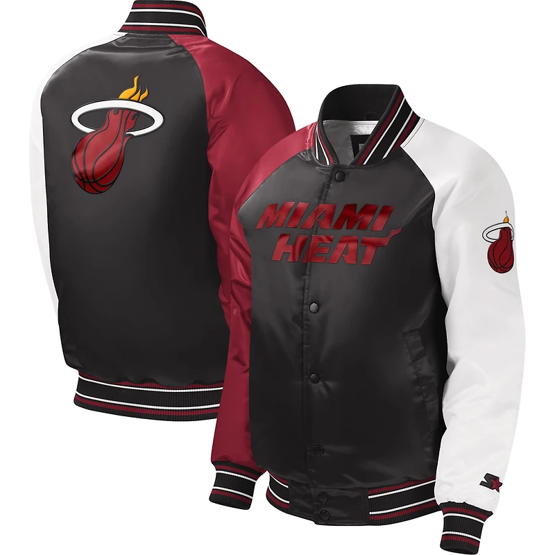 Veste universitaire à boutons-pression Miami Heat Raglan noire Starter pour jeune