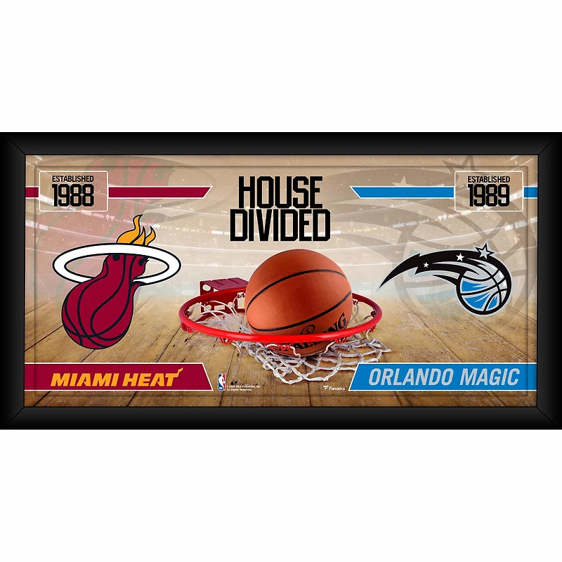 Collage encadré 10" x 20" Miami Heat vs. Orlando Magic, maison divisée