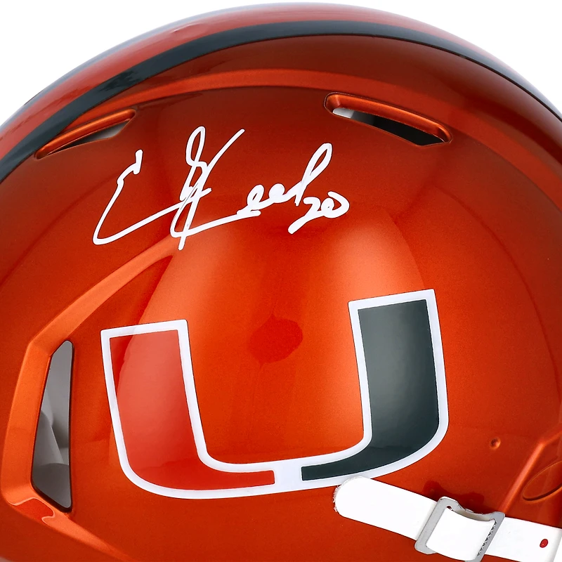 Casque Riddell Flash Alternate Speed Authentic autographié par Ed Reed des Miami Hurricanes