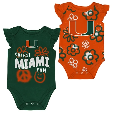 Girl's Newborn and Infant Outerstuff Green/Orange Miami Hurricanes Little Sunshine Two-Piece Bodysuit Set