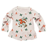 Girls Toddler Wes & Willy Oatmeal Miami Hurricanes Ruffle Raglan Long Sleeve T-Shirt Leggings Set