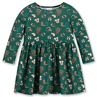 Girls Toddler ZooZatz Green Miami Hurricanes All-Over Print Football Dress