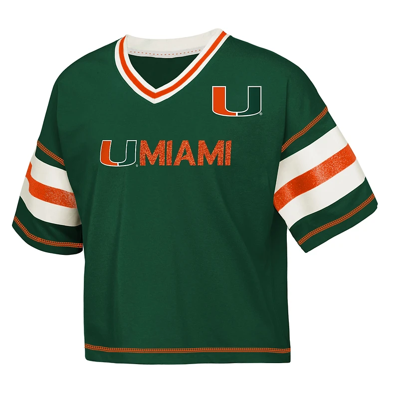 T-shirt col V vert pour jeunes filles Outerstuff, maillot des Hurricanes de Miami Gridiron