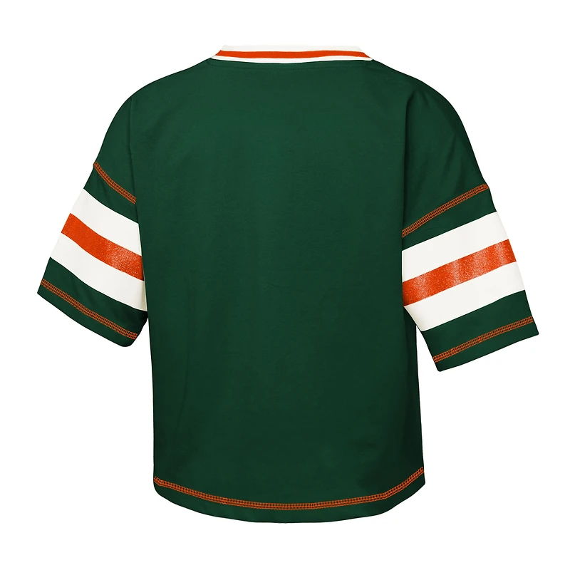 T-shirt col V vert pour jeunes filles Outerstuff, maillot des Hurricanes de Miami Gridiron