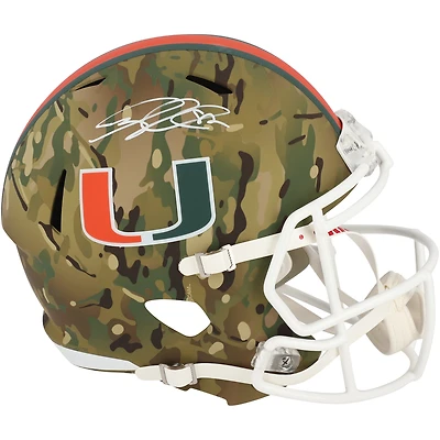 Réplique du casque Riddell Camo Alternate Speed ​​autographié par Greg Olsen des Miami Hurricanes