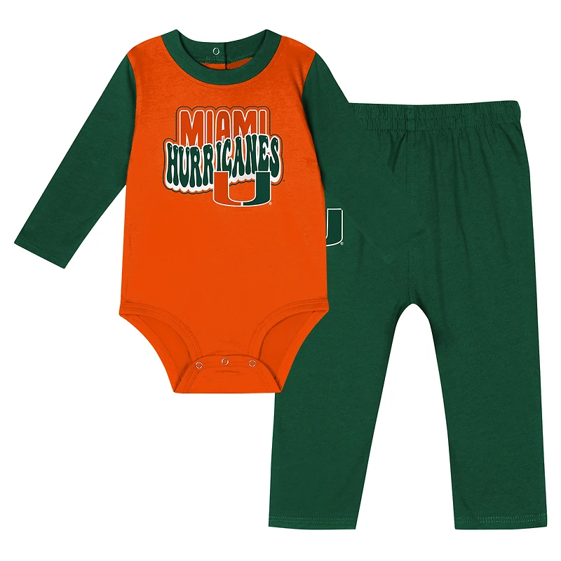 Ensemble body et pantalon à manches longues pour bébé Hunter Green Miami Hurricanes Double Up