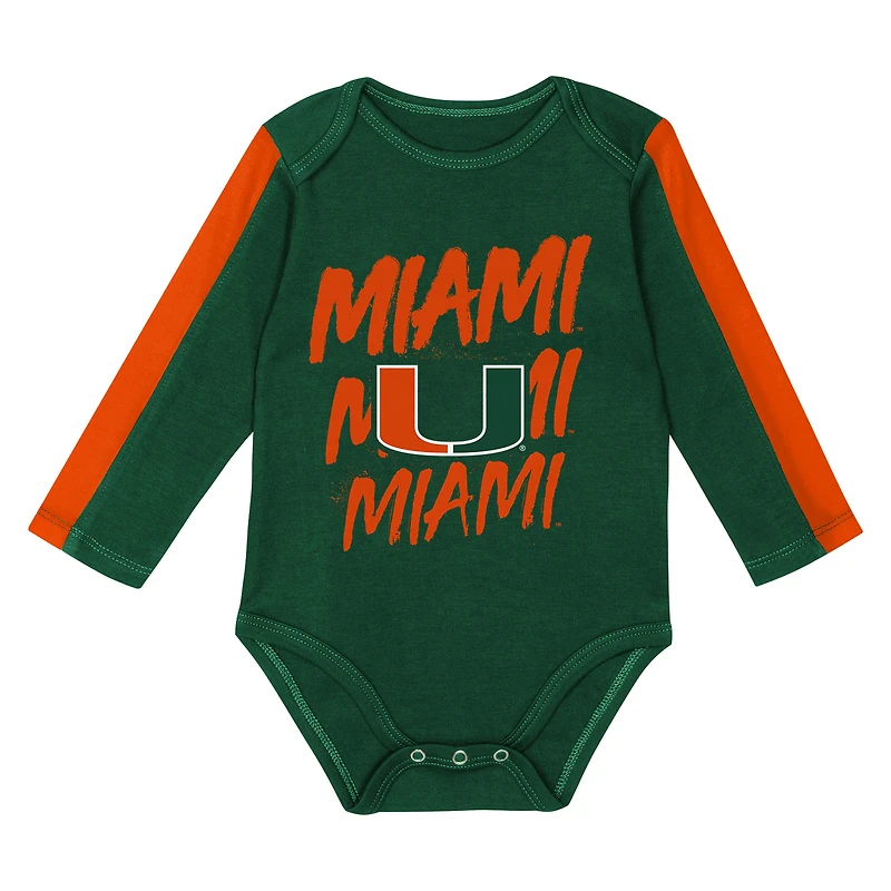 Infant Outerstuff Green/Orange Miami Hurricanes Double Down Bodysuit and Pants 3-Piece Set