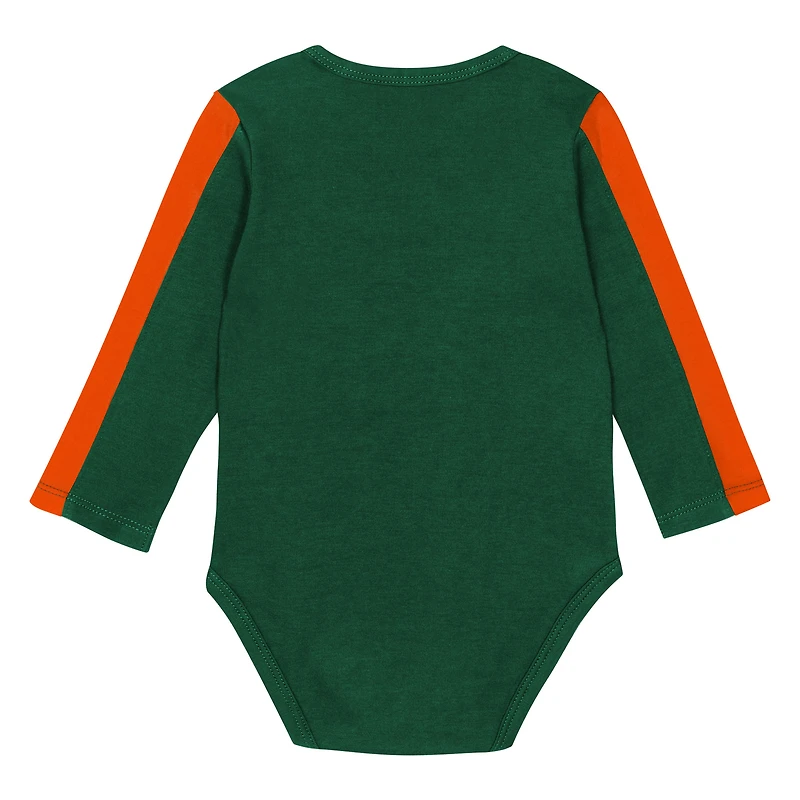 Ensemble 3 pièces pour bébé Outerstuff vert/orange Miami Hurricanes Double Down Body et pantalon