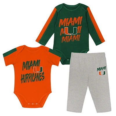 Ensemble 3 pièces pour bébé Outerstuff vert/orange Miami Hurricanes Double Down Body et pantalon