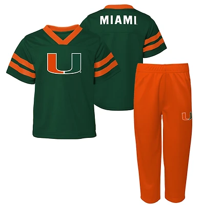 Infant Outerstuff Green Miami Hurricanes Team Logo Red Zone Top and Pant Set