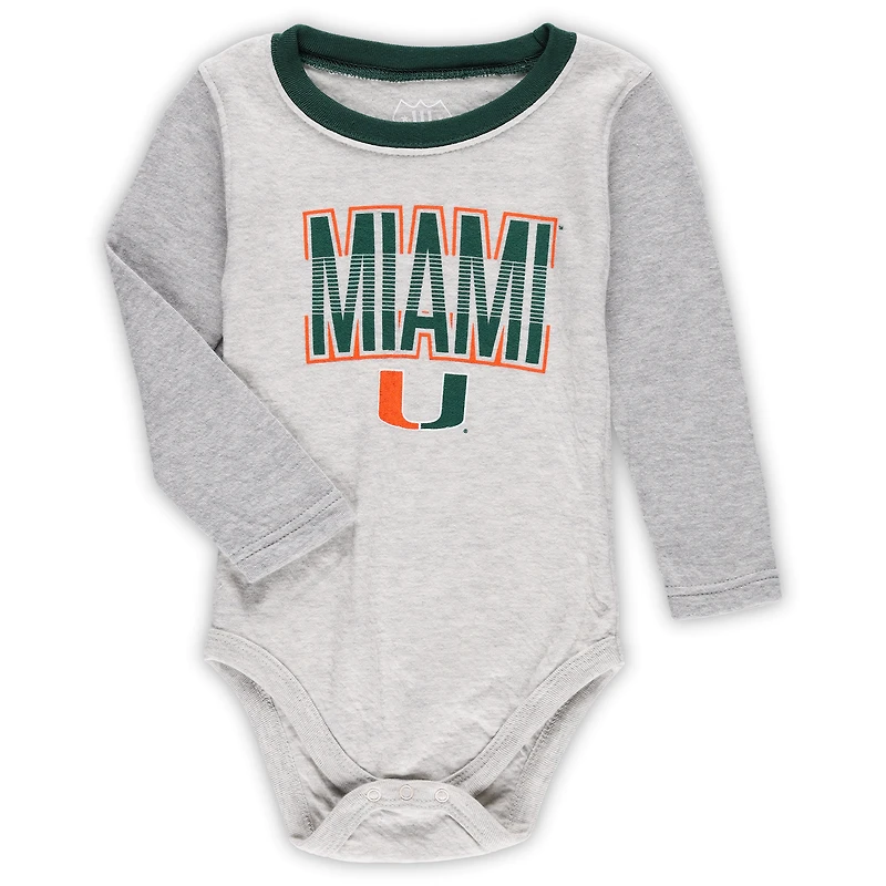 Infant Wes & Willy Heather Gray Miami Hurricanes Jie Long Sleeve Bodysuit Pants Set