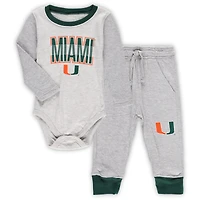 Infant Wes & Willy Heather Gray Miami Hurricanes Jie Long Sleeve Bodysuit Pants Set