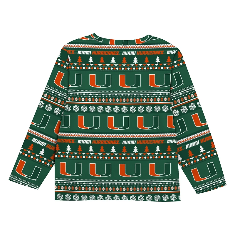 Juvenile Outerstuff  Green Miami Hurricanes Ugly Sweater Pajama Set