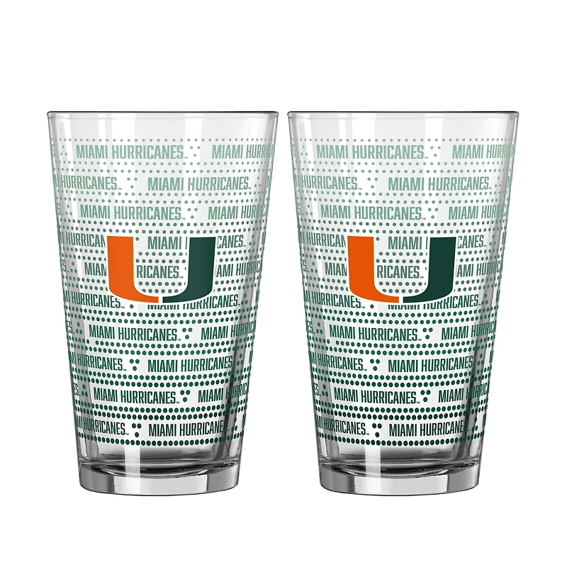 Ensemble de deux verres à bière Logo Brands Miami Hurricanes Chant Fade de 473 ml (16 oz).