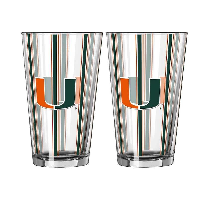Ensemble de deux verres à bière rayés de 473 ml (16 oz) Logo Brands Miami Hurricanes