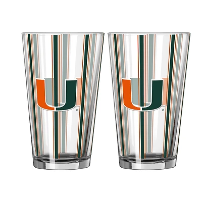 Logo Brands Miami Hurricanes Two-Piece 16oz. Striped Pint Glass Set