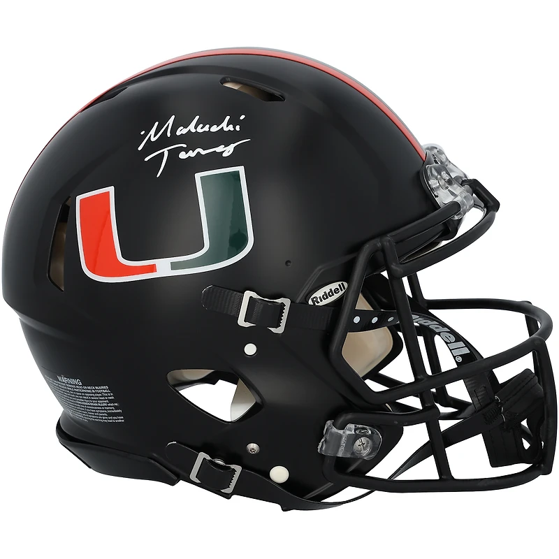 Casque authentique Riddell noir Miami Nights Speed autographié par Malachi Toney, des Miami Hurricanes