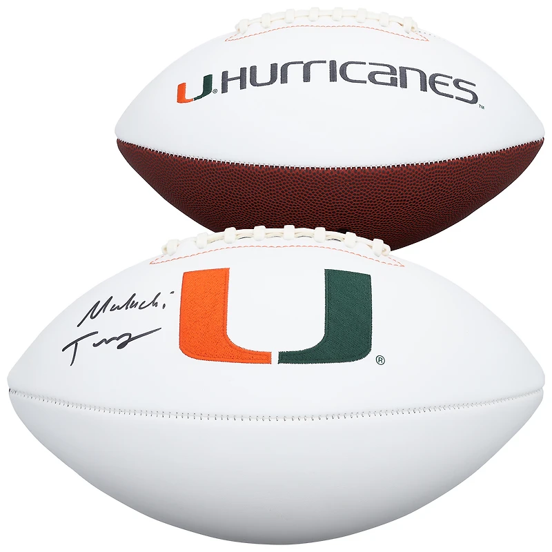 Ballon de football à panneau blanc autographié par Malachi Toney des Miami Hurricanes