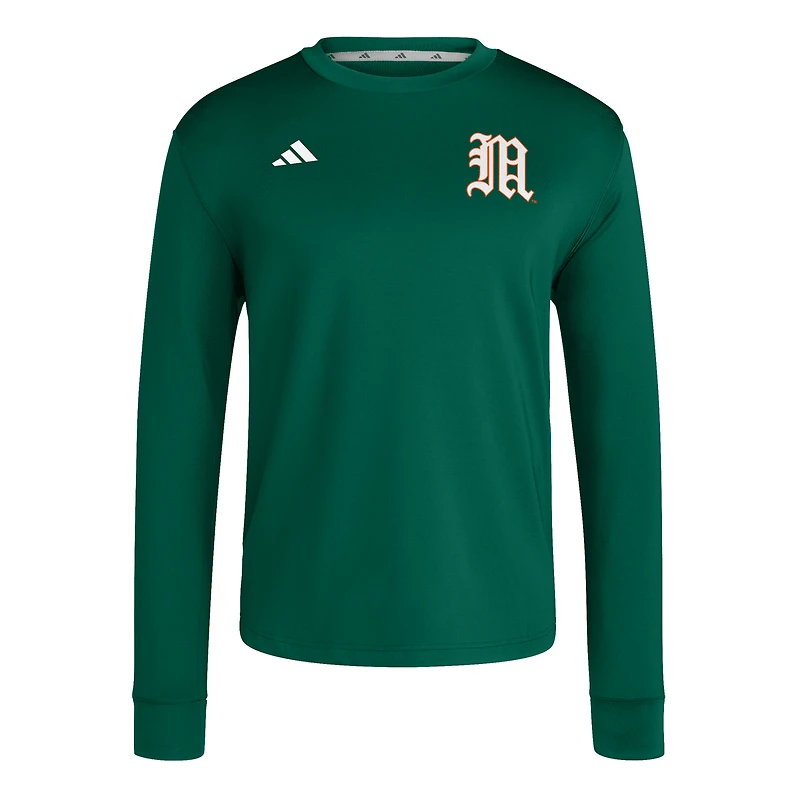 Men's adidas  Green Miami Hurricanes Dugout Pullover Sweatshirt