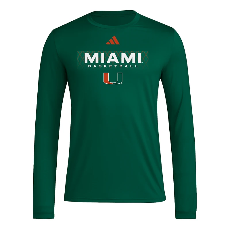 Men's adidas  Green Miami Hurricanes Locker On-Court the Fade AEROREADY Long Sleeve T-Shirt