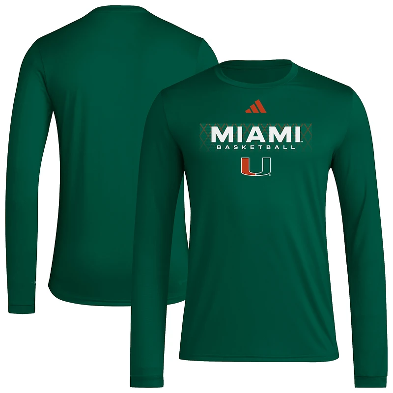 Men's adidas  Green Miami Hurricanes Locker On-Court the Fade AEROREADY Long Sleeve T-Shirt