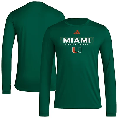 Men's adidas  Green Miami Hurricanes Locker On-Court the Fade AEROREADY Long Sleeve T-Shirt