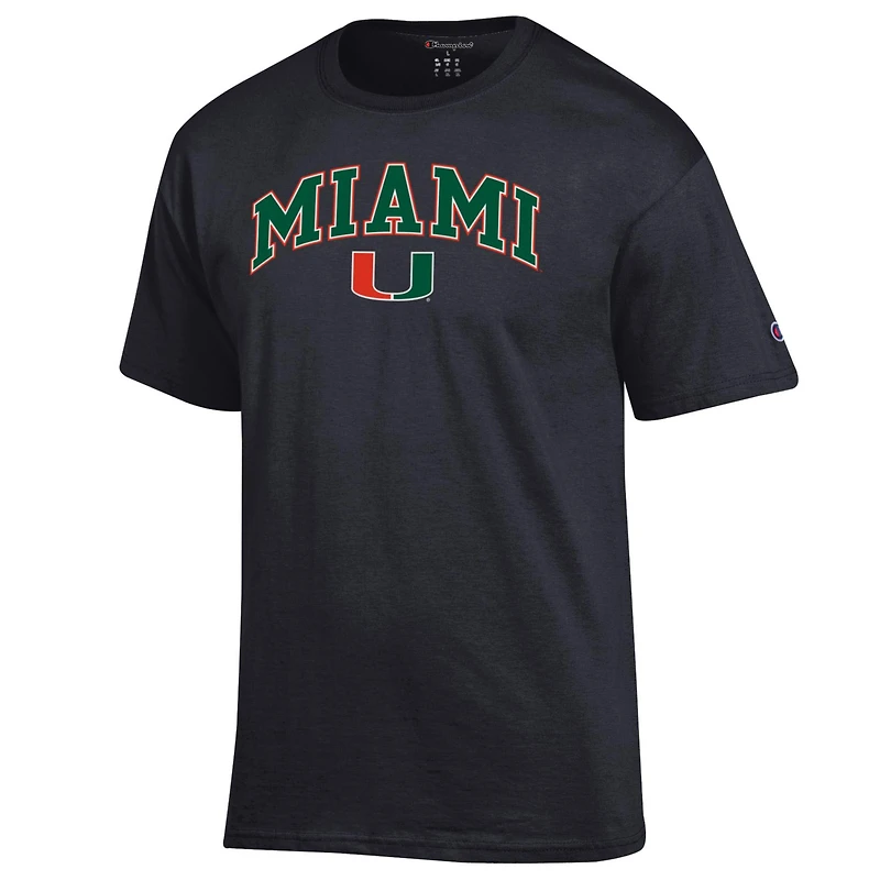 Men's Champion  Black Miami Hurricanes Arched Logo T-Shirt
