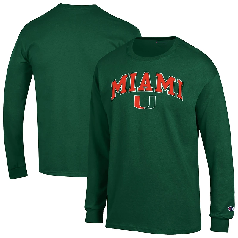 T-shirt à manches longues pour homme Champion Green Miami Hurricanes Arch Over Logo