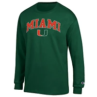 T-shirt à manches longues pour homme Champion Green Miami Hurricanes Arch Over Logo