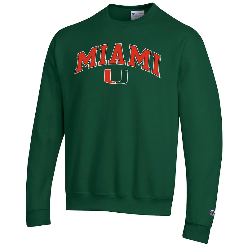 Men's Champion Green Miami Hurricanes Arch Over Logo Pullover Sweatshirt