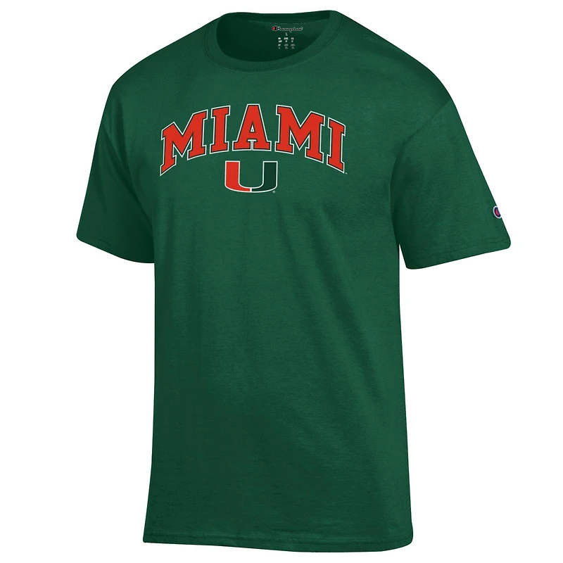 T-shirt vert Champion pour homme avec logo Arch Over des Miami Hurricanes