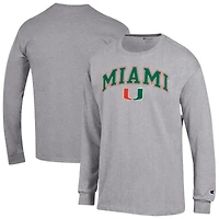 T-shirt à manches longues avec logo Arch Over Champion Heather Grey pour homme des Miami Hurricanes