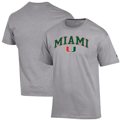 T-shirt Champion gris chiné pour homme avec logo Arch Over des Miami Hurricanes