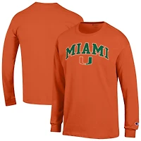 T-shirt à manches longues orange Champion Miami Hurricanes pour homme avec logo Arch Over