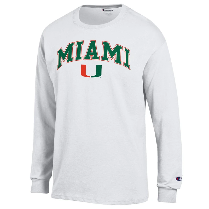 T-shirt à manches longues blanc avec logo Arch Over des Miami Hurricanes pour homme