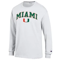 T-shirt à manches longues blanc avec logo Arch Over des Miami Hurricanes pour homme