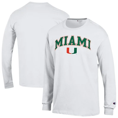 T-shirt à manches longues blanc avec logo Arch Over des Miami Hurricanes pour homme