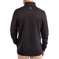 Men's Cutter & Buck  Black Miami Hurricanes DryTec Traverse Stretch Eco Tri-Blend Quarter-Zip Pullover