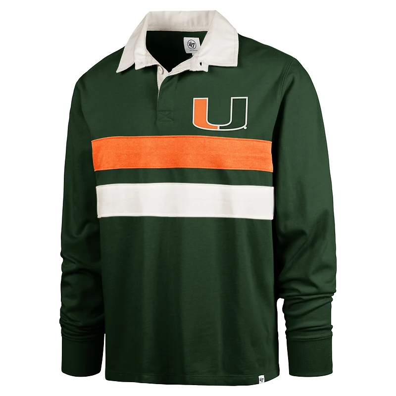 Men's '47 Green Miami Hurricanes Clubhouse Knox Thames Long Sleeve Rugby Polo